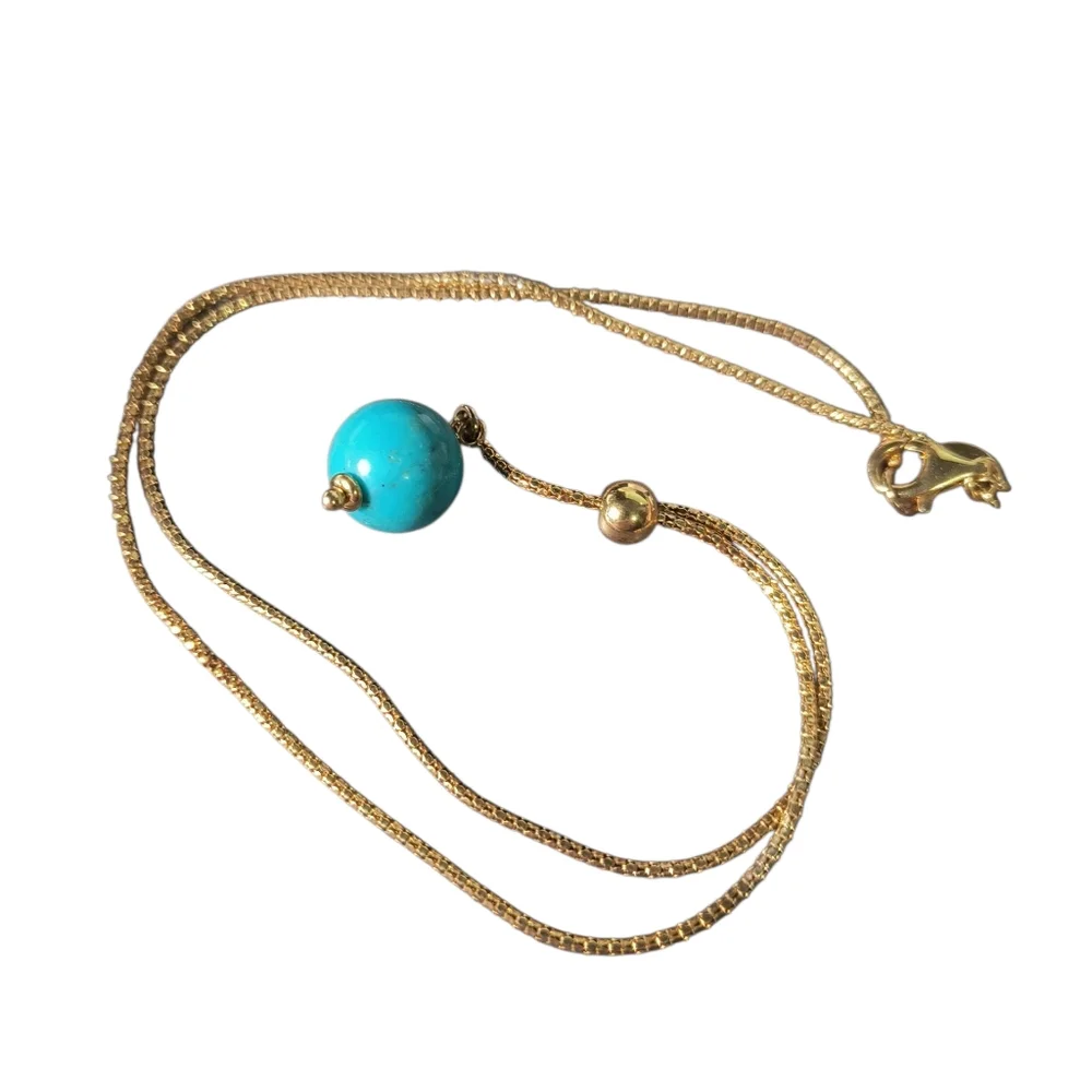 Milor Italy Turquoise And 14K Gold Over Sterling Silver Lavalier Style Necklace